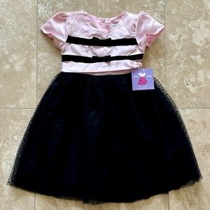 NWT Joe-Ella Girls’ Pink Dress with Black Tulle Skirt, Size 4